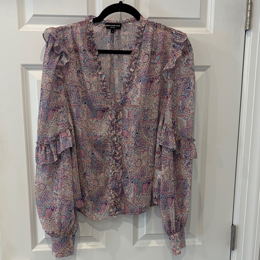 Generation love Ruffle Blouse - lavender and blue